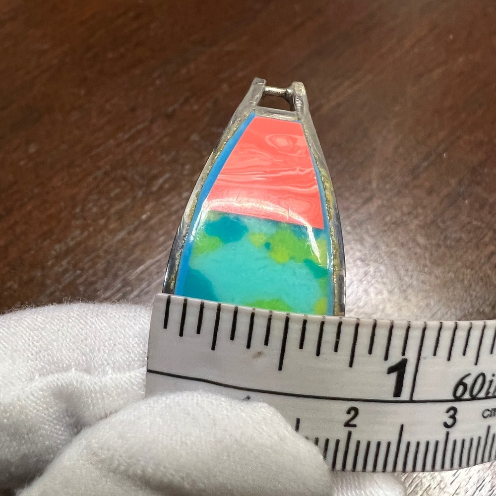 Vintage Alpaca Mexico Bangle Bracelet Multi Color Enamel Silver Tone 7.2 in - Picture 11 of 15